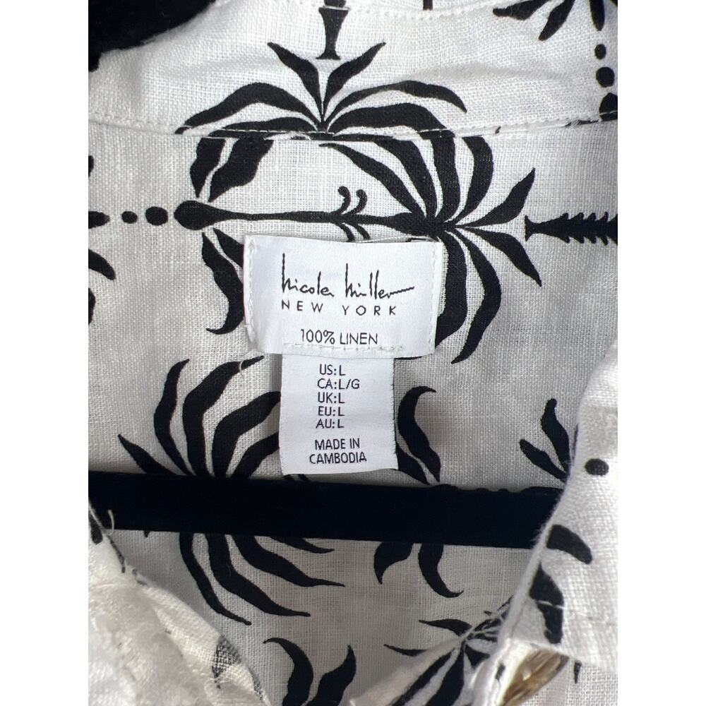 Nicole Miller 100% Linen Black and White Long Sleeve Button Down Size L - Picture 4 of 7